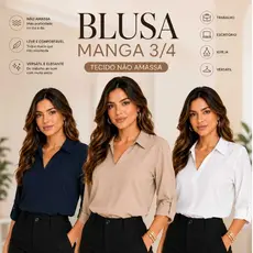 Blusa Camisa Social Feminina Manga 3/4 Com Botão Verão Estilosa Elegante | Envio Imediato