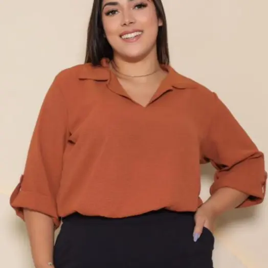 Blusa Plus Size Feminina Estilosa Manga 3/4 Botões | Social & Casual