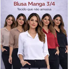 Blusa Feminina Manga 3/4 Com Botão - Verão Social Estilosa Camisa Elegante | Envio Imediato