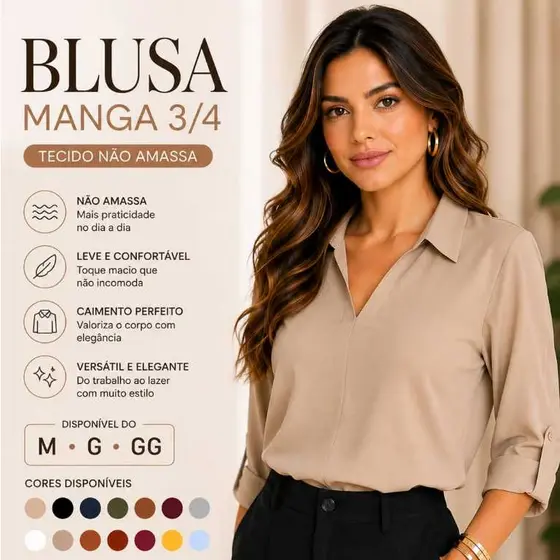 Blusa Estilosa Social Feminina | Manga 3/4 com Botões | Inverno Premium | M ao GG | Envio Imediato