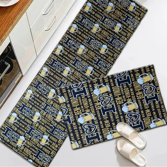Kit Cozinha Jacquard 2 Peças Confortável Passadeira 1,20m x 60cm e Tapete 50cm x 70cm Antiderrapante