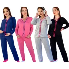 Kit 3 Conjuntos Pijamas Adulto Feminino Aberto Longo Curto/ Kit 3 Pijama Aberto Longo
