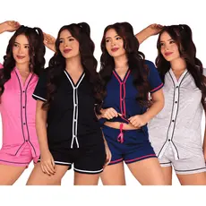 Kit 2 Pijama Feminino Aberto Americano com Botão Conforto/Conjunto de Dormir Feminino Malha Leve Confortável Verão