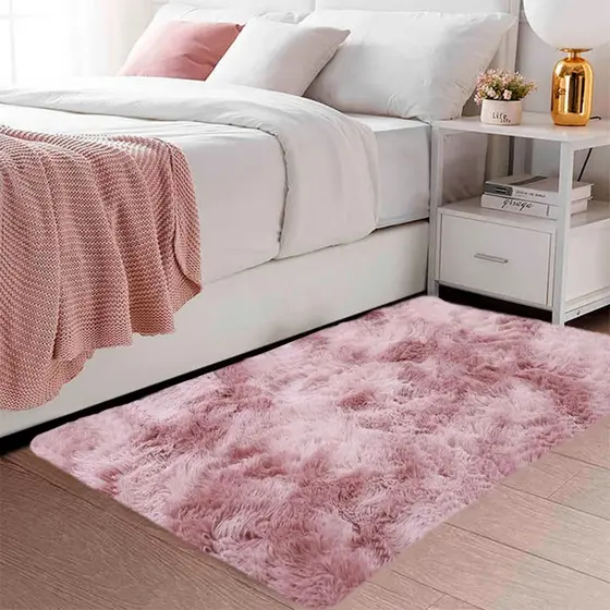 Tapete Sala Peludo Felpudo Luxo Macio 1,00 X 1,40  Rose Mesclado Antiderrapante Para Casa/Sala