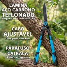 Tesoura de Poda Cerca Viva Poda Grama Cabo Telescópico Profissional 39cm a 61cm Silven