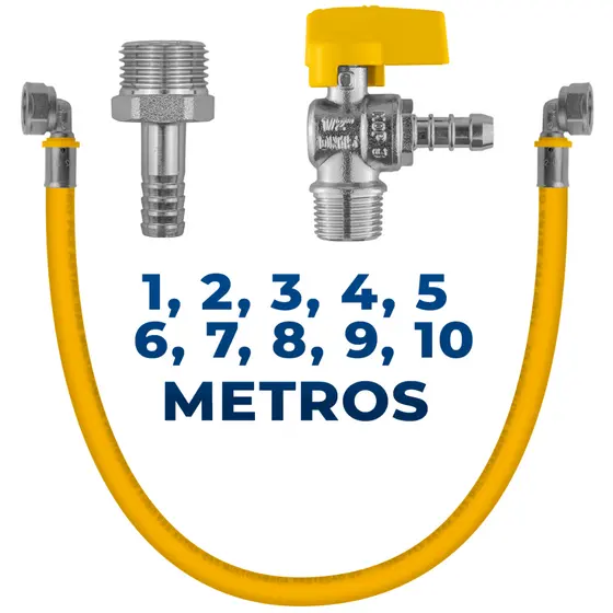 Kit Tubo PEX Gás 16mm GLP GN Prensado Pronto para Instalar 1 a 10m Multicamadas Registro Cotovelos Espigão