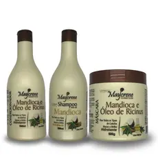 Kit Mandioca Maycrene - 1 Shampoo + 1 Condicionador + 1 Máscara - Nutri e Repara Fios