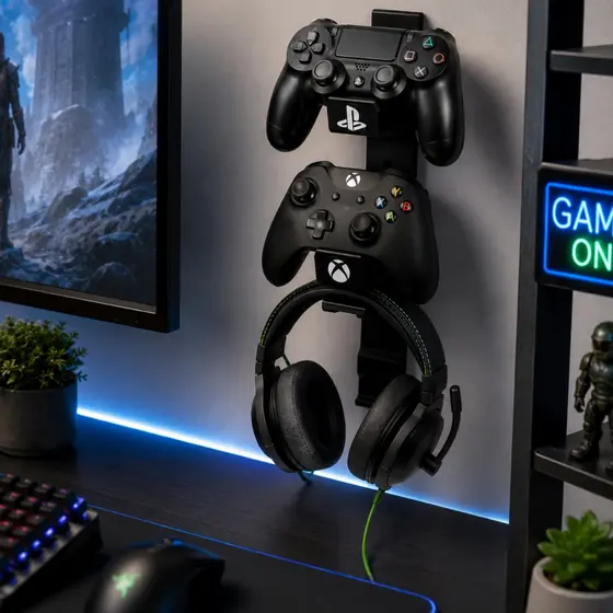 Suporte De Parede Para 2 Controles Compatível Com Xbox One, Ps3, Ps4, Ps5, Dualsense, Vertical, Mesa E Parede