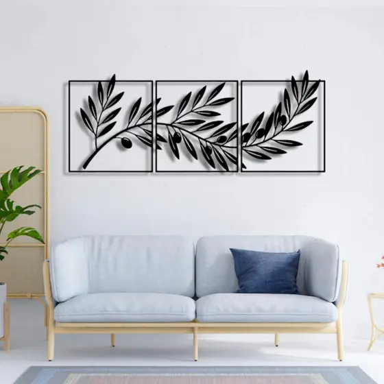 Quadro Decorativo Triplo Folhagem em MDF – Moderno para Sala ou Quarto