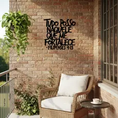 Placa Decorativa “Filipenses 4:13” em MDF Preto