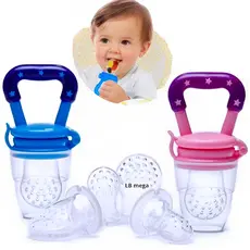 Chupeta Mordedor Alimentadora Bebê De Silicone Porta Fruta Azul e Rosa