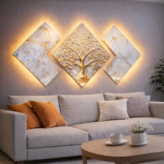 Quadros Decorativos Árvore Da Vida Dourado E Branco Para Sala Quarto Mosaico Geométrico