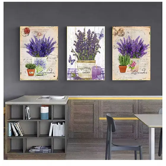 Quadro Decorativo Lavanda Roxo Vintage Flores Sala Hall