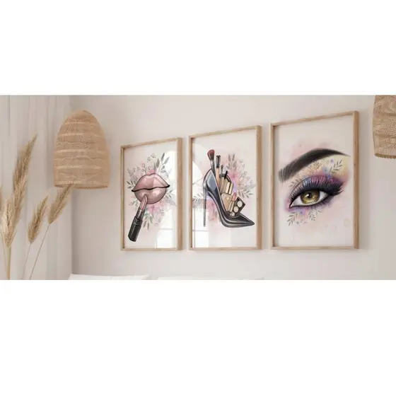 Quadros Moldura Maquiagem Salão de Beleza Hall Moderno