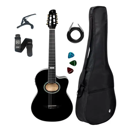Violão Náilon Ele/ac Giannini Gnf-3 Ceq (bk) + Acessórios 