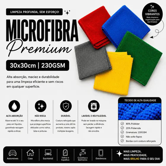 Pano Microfibra 30x30  - 5 Unidades