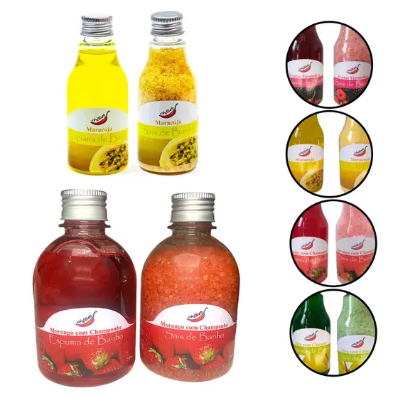 Kit Espuma Para Banheira e Sais De Banho Hidromassagem Ofurô Relaxante Chillies Esfoliante