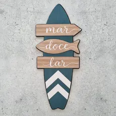 Placa Decorativa Em Mdf - Mar Doce Lar 17x39cm Prancha Surf
