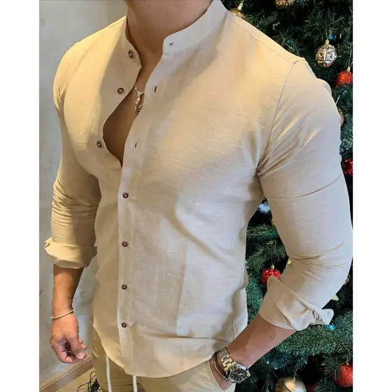 Camisa Gola Padre Masculina Camisete Social Algod茫o Linho Premium Luxo Moda Tend锚ncia Promo莽茫o Moda