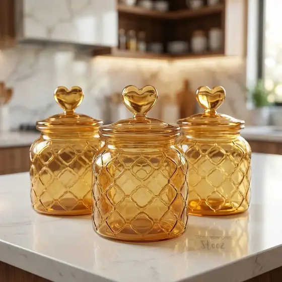3 Bombonieres De Vidro Hermético 600ml Âmbar Com Tampa Coração Transparente - Potes Decorativos Para Doces, Biscoitos E