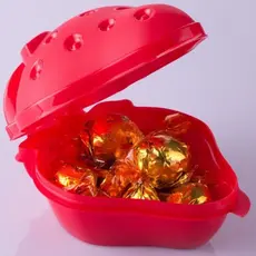 Pote de Plástico com Tampa Fixa em Formato de Morango Vermelho - Pote Plastico Metade Morango 300ML