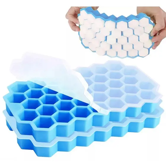Kit 04 Forma Gelo Silicone Não Tóxico Colmeia P/Garrafa Com Tampa