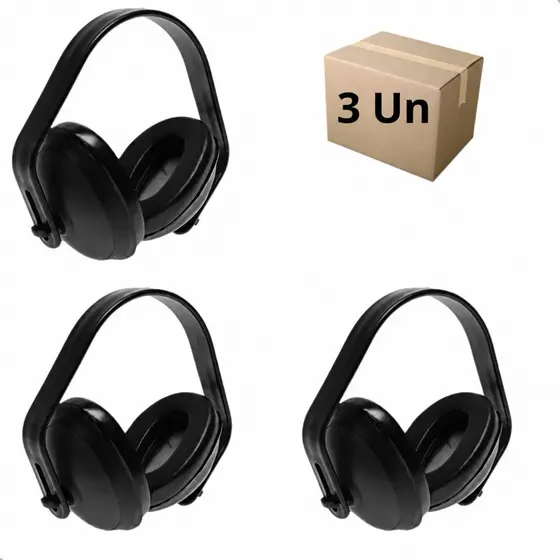Kit 3 Unidades Protetor Auricular Tipo Concha Abafador Ruído Auditivo com almofadadas 15dB