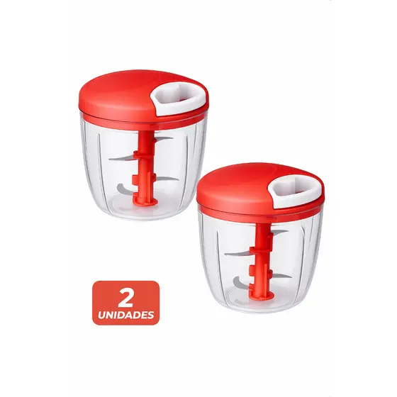 Kit 2 Processador e Triturador de Alimentos Manual Alho Cebola Legumes Carnes Extra Grande 5 Lâminas 900 ML