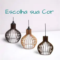 Pendente Luminária de Teto Lustre Madeira PP Decoração Sala Fiação Completa