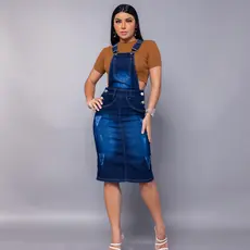 Jardineira Salopete Macacão Jeans Feminino Saia | Denim