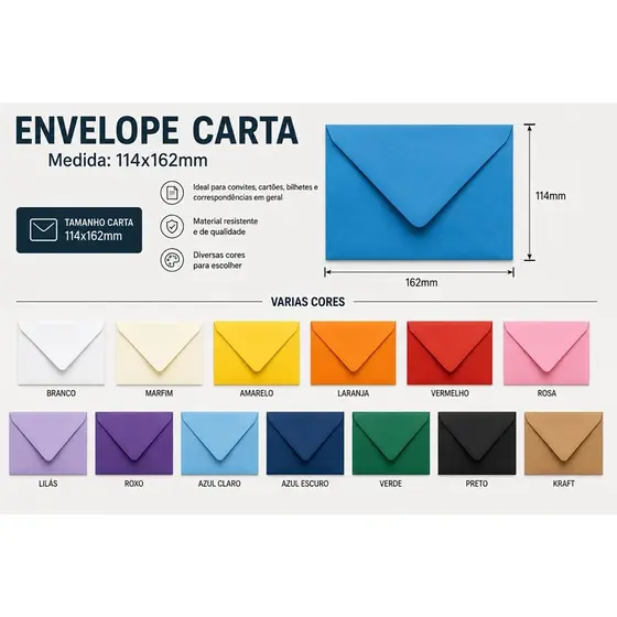 Envelope Carta 11,4 x 16,2cm Colorido
