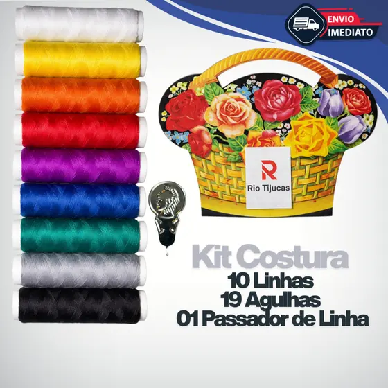 Kit Costura Linha Agulha Passador Completo Portátil Coloridas para Reparos Rápidos