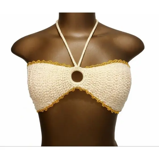 Super Promoção! TOP CROCHÊ COM DETALHE EM DOURADO FEMININO – FEITO À MÃO