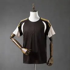 Camisa Masculina Marrom Escuro Detalhes Bege 26/27 Modelo Esportivo Casual P ao 2XL