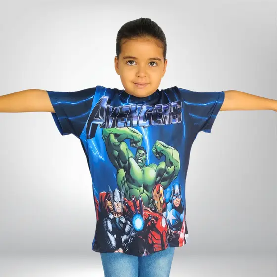 Camiseta Infantil Vingadores Super Heróis Fantasia Carnaval Festa PRONTA ENTREGA