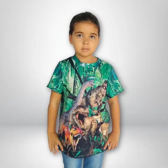 Camiseta Infantil Estampa Dinossauro Pronta Entrega
