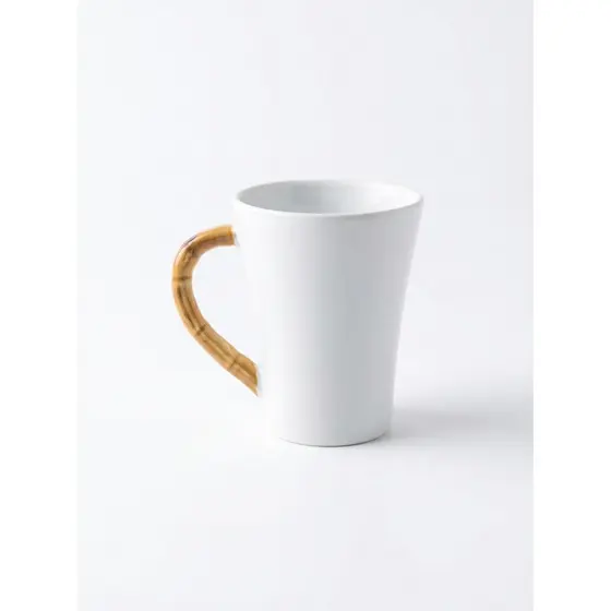 Caneca de Café Branca Formato Tulipa Alça Bambu Scalla