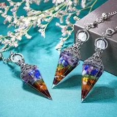 Natural 7 Chakra Cura Cristais Pêndulo Para Radiestesia Adivinhação Quartzo Pedra Pêndulos Antigo Reiki Pingente Jóias