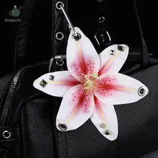 abongsea Moda Elegante Lírio Flor Chaveiro Criativo Mão-Perfurado Punctura Simulação Pingente Personalizado Saco Acessór