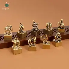 abongsea Chinês Latão Zodíaco Vintage Selo Chaveiro Pingente Bapa Artesanato Lembrança Presente Agradável