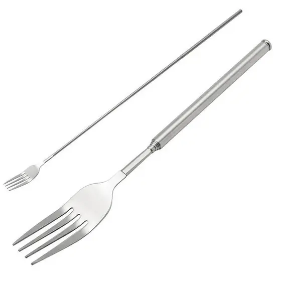 abongsea Prata Inoxidável Telescópico Extensível Garfo Jantar Frutas Sobremesa Talheres Longos Garfos Churrasco De Carne