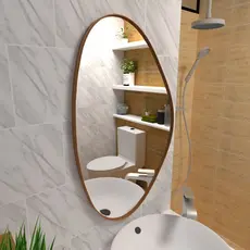 Espelho Orgânico 80x50 com Moldura em Couro – Design Moderno