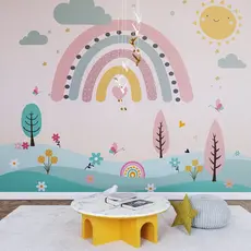 Papel de Parede Infantil Tema Arco-Íris Soft Color Para Decorar Quarto de Criança.