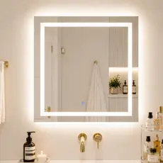 Espelho Quadrado com LED Jateado e Botão Touch Para Penteadeira