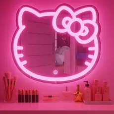 Espelho Infantil de Penteadeira Gatinha Com Led Três Cores e Botão Touch 70x65 cm
