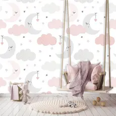 Papel de Parede Autocolante Nuvens com Lua Decoração Para Quarto Menina- ENVIO IMEDIATO