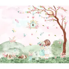 Papel de Parede Personalizado Jardim Encantado Meninas Aquarela Decoração Inove