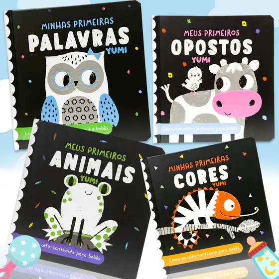 Coleção Livros De Auto Contraste Para Bebês : Leitura Infantil Ilustrada E Interativa | Capa Dura E Texturizada Crianças