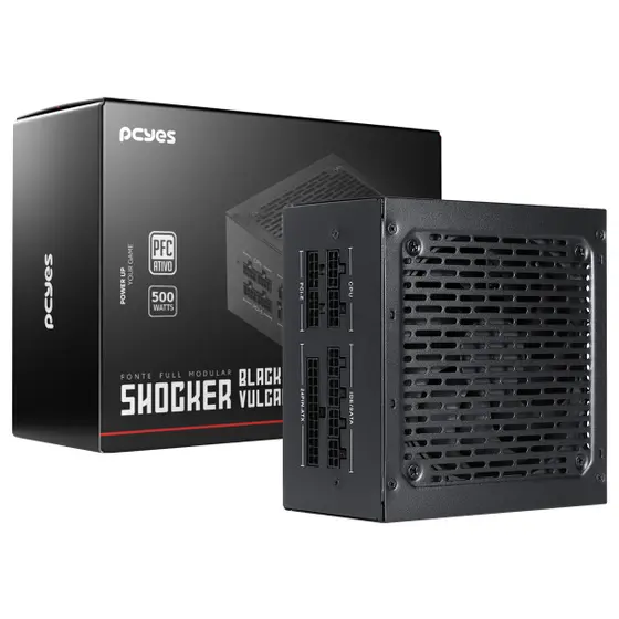 Fonte Gamer Pcyes Shocker Full Modular 500W 80 Plus White - Black Vulcan