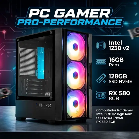 Computador CPU PC Gamer Intel 3ª Geração 16gb Ram SSD 120GB RX 580 8GB GTA RP CS2 Fortnite